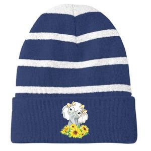 Elephant Sunflower Cute Elephant Love Sunflower Striped Beanie with Solid Band