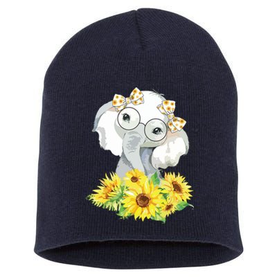 Elephant Sunflower Cute Elephant Love Sunflower Short Acrylic Beanie