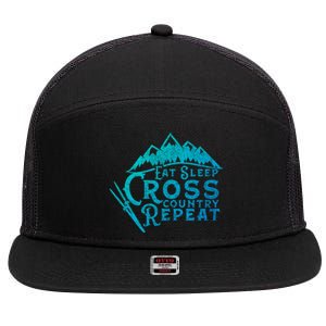 Eat Sleep Cross Country Repeat Xc Skiing CrossCountry Ski Gift 7 Panel Mesh Trucker Snapback Hat