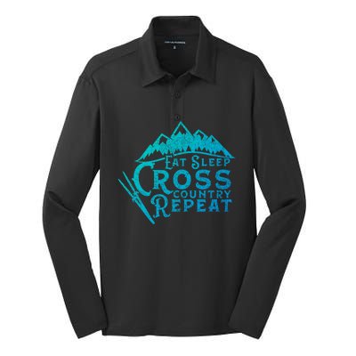 Eat Sleep Cross Country Repeat Xc Skiing CrossCountry Ski Gift Silk Touch Performance Long Sleeve Polo