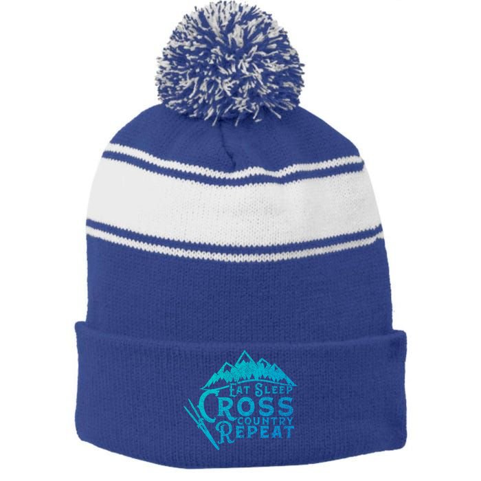 Eat Sleep Cross Country Repeat Xc Skiing CrossCountry Ski Gift Stripe Pom Pom Beanie