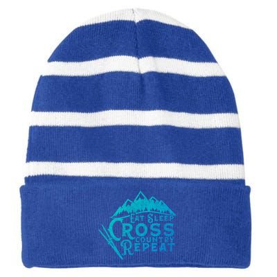 Eat Sleep Cross Country Repeat Xc Skiing CrossCountry Ski Gift Striped Beanie with Solid Band