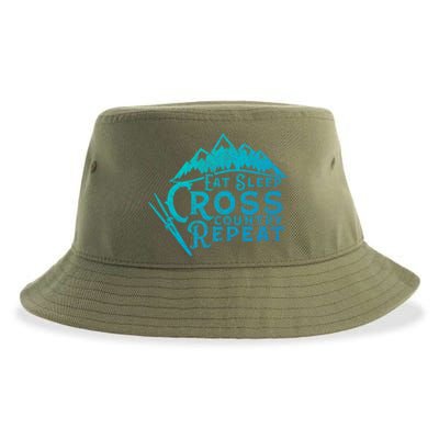 Eat Sleep Cross Country Repeat Xc Skiing CrossCountry Ski Gift Sustainable Bucket Hat