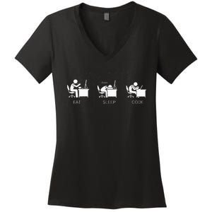 Eat Sleep Code Programmers Design Women's V-Neck T-Shirt