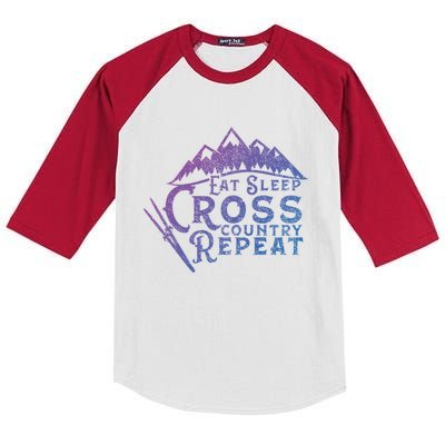 Eat Sleep Cross Country Repeat Xc Skiing CrossCountry Ski Gift Kids Colorblock Raglan Jersey