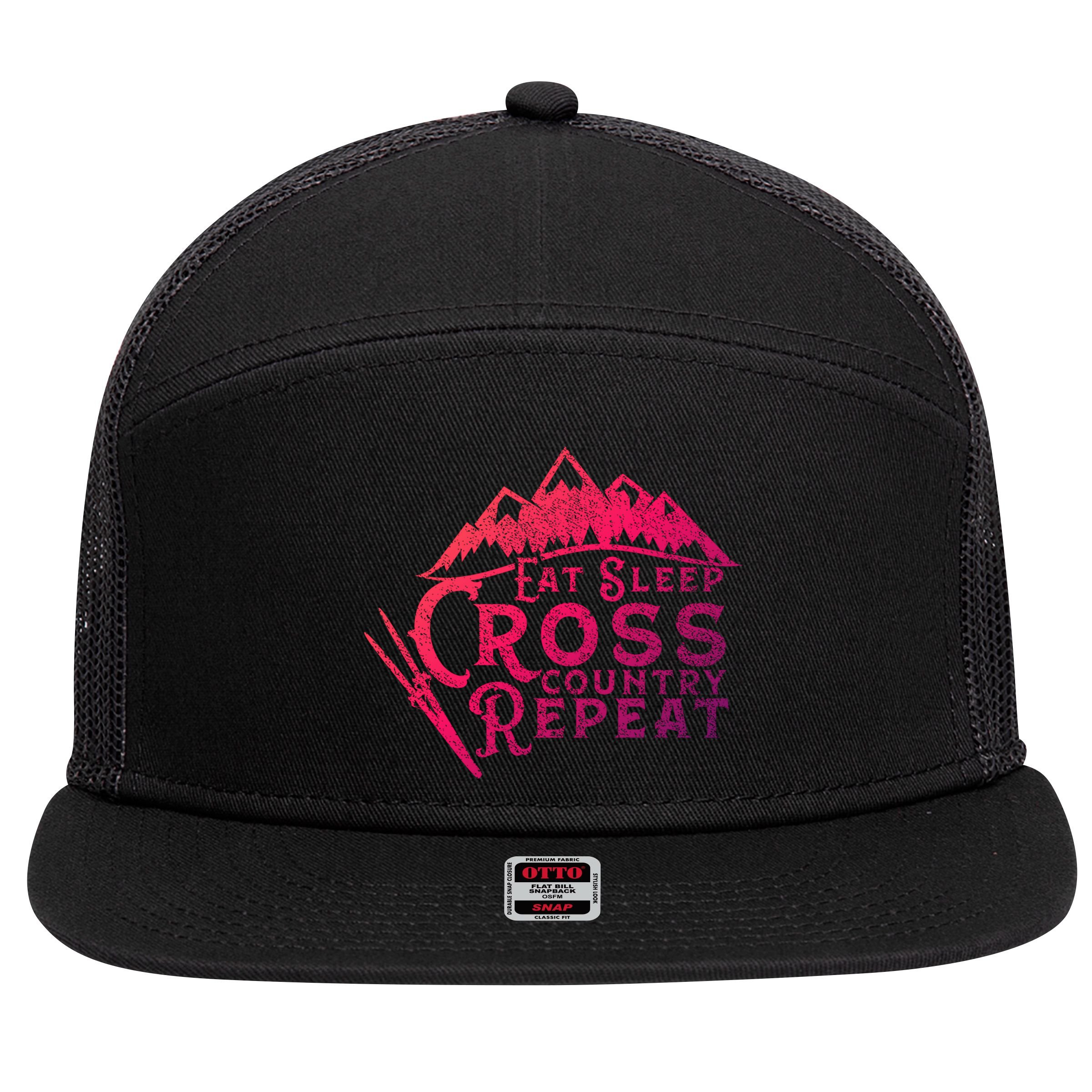 Eat Sleep Cross Country Repeat Xc Skiing CrossCountry Ski Gift 7 Panel Mesh Trucker Snapback Hat