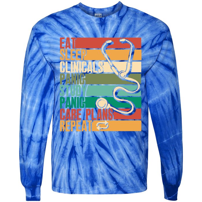 Eat Sleep Clinicals Panic Care Plans Nursing Cna Nurse Meaningful Gift Tie-Dye Long Sleeve Shirt