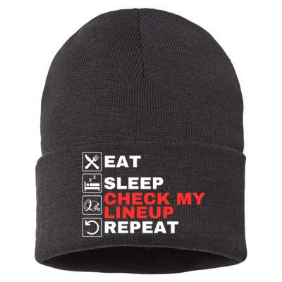 Eat Sleep Check My Lineup Repeat Fantasy Football Design Fantasy Football Guru Sustainable Knit Beanie