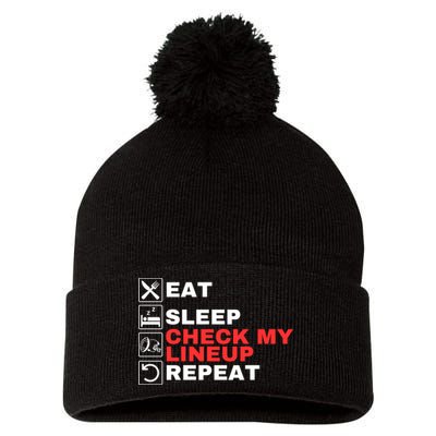 Eat Sleep Check My Lineup Repeat Fantasy Football Design Fantasy Football Guru Pom Pom 12in Knit Beanie