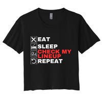 Eat Sleep Check My Lineup Repeat Fantasy Football Design Fantasy Football Guru Women's Crop Top Tee