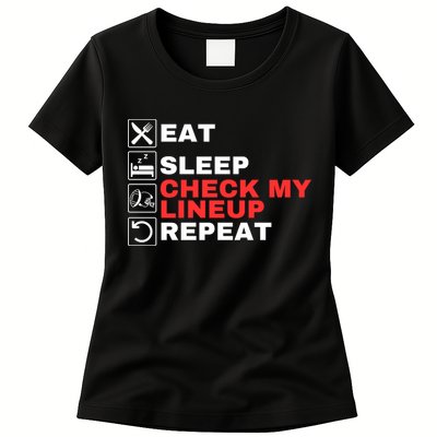 Eat Sleep Check My Lineup Repeat Fantasy Football Design Fantasy Football Guru Womens T-Shirt