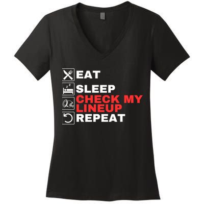 Eat Sleep Check My Lineup Repeat Fantasy Football Design Fantasy Football Guru Women's V-Neck T-Shirt