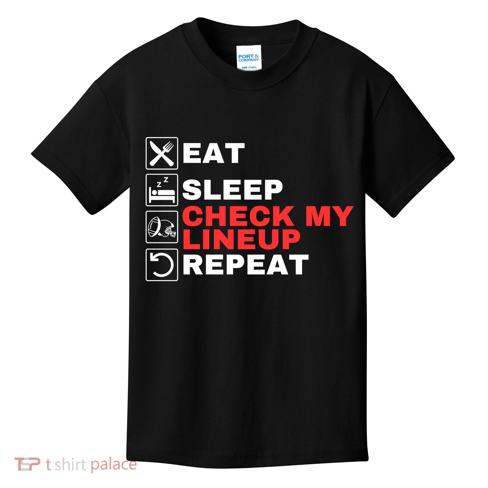 Eat Sleep Check My Lineup Repeat Fantasy Football Design Fantasy Football Guru Kids T-Shirt
