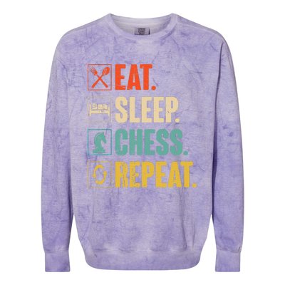 Eat Sleep Chess Repeat Funny Retro Vintage Chess Gift Colorblast Crewneck Sweatshirt