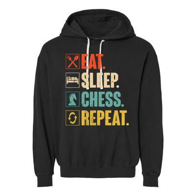 Eat Sleep Chess Repeat Funny Retro Vintage Chess Gift Garment-Dyed Fleece Hoodie