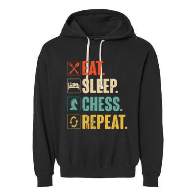 Eat Sleep Chess Repeat Funny Retro Vintage Chess Gift Garment-Dyed Fleece Hoodie