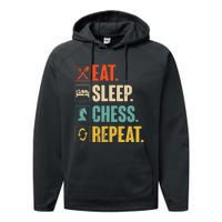 Eat Sleep Chess Repeat Funny Retro Vintage Chess Gift Performance Fleece Hoodie