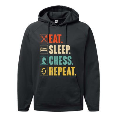 Eat Sleep Chess Repeat Funny Retro Vintage Chess Gift Performance Fleece Hoodie