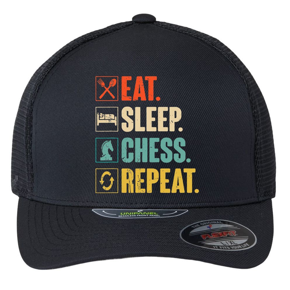 Eat Sleep Chess Repeat Funny Retro Vintage Chess Gift Flexfit Unipanel Trucker Cap