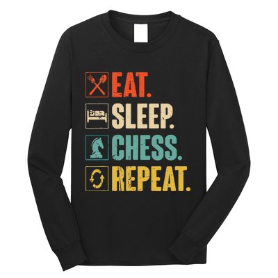 Eat Sleep Chess Repeat Funny Retro Vintage Chess Gift Long Sleeve Shirt