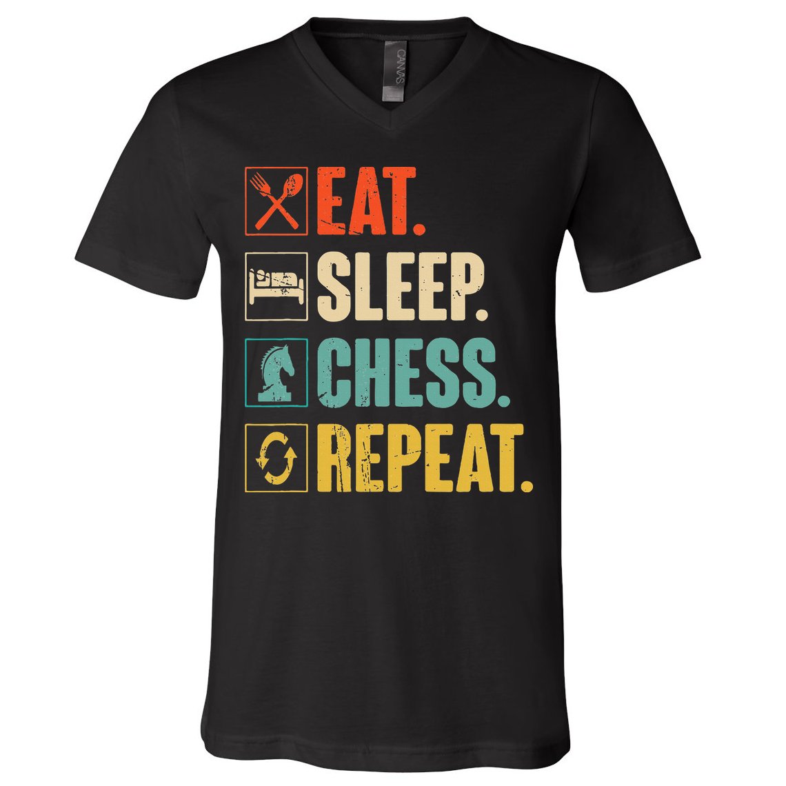 Eat Sleep Chess Repeat Funny Retro Vintage Chess Gift V-Neck T-Shirt