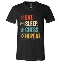 Eat Sleep Chess Repeat Funny Retro Vintage Chess Gift V-Neck T-Shirt