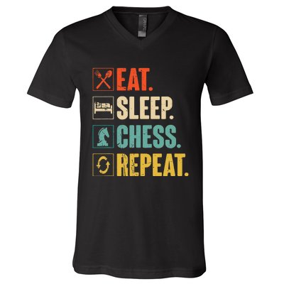 Eat Sleep Chess Repeat Funny Retro Vintage Chess Gift V-Neck T-Shirt