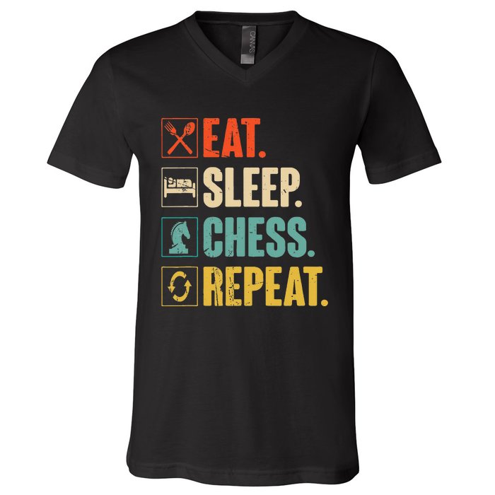 Eat Sleep Chess Repeat Funny Retro Vintage Chess Gift V-Neck T-Shirt