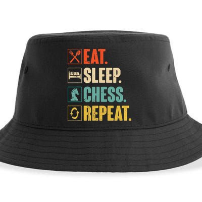 Eat Sleep Chess Repeat Funny Retro Vintage Chess Gift Sustainable Bucket Hat