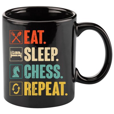 Eat Sleep Chess Repeat Funny Retro Vintage Chess Gift 11oz C Handle Ceramic Mug
