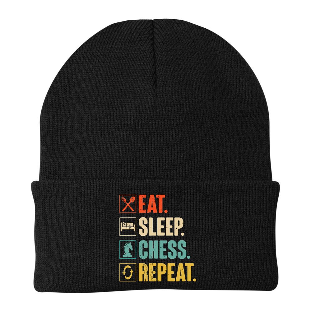 Eat Sleep Chess Repeat Funny Retro Vintage Chess Gift Beanie