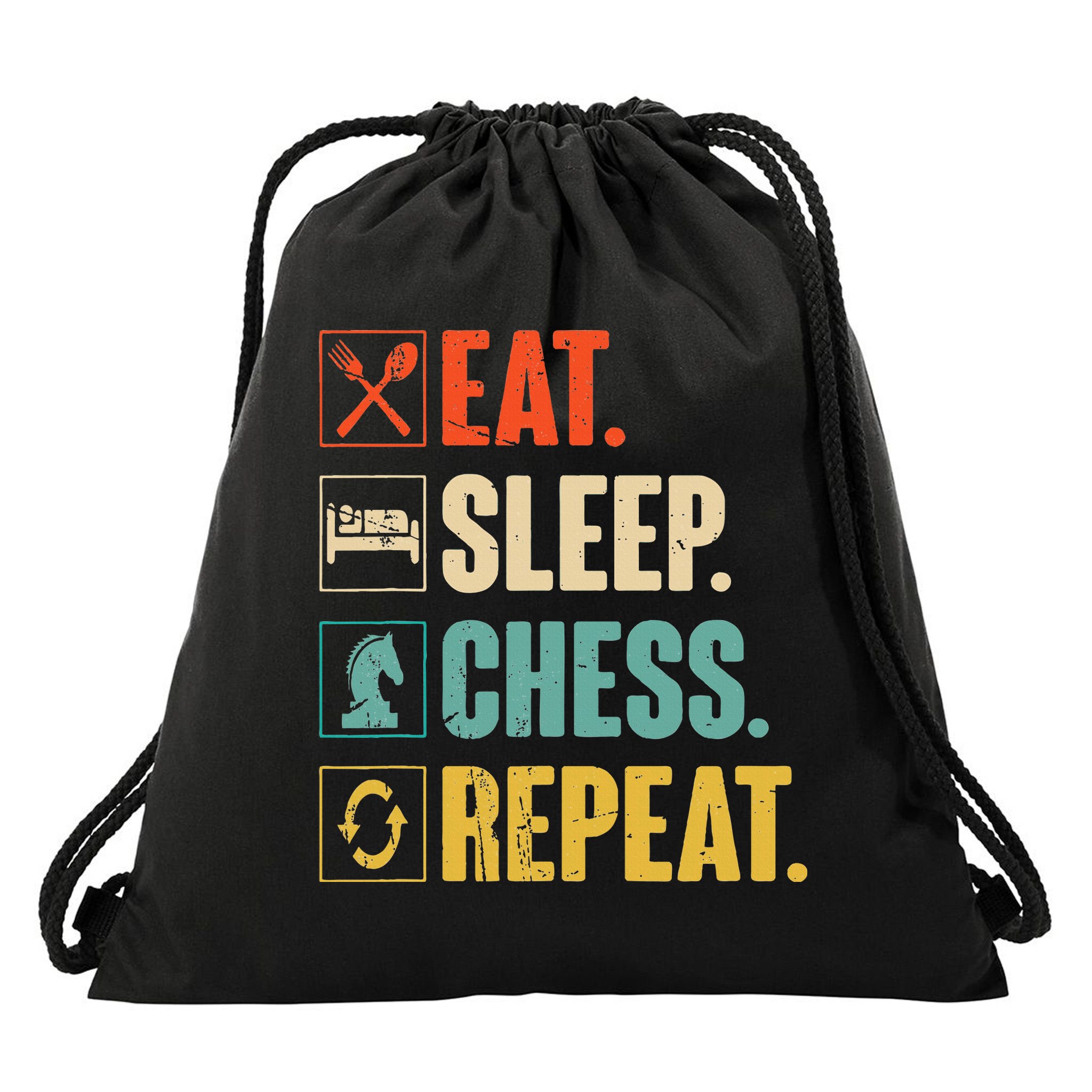 Eat Sleep Chess Repeat Funny Retro Vintage Chess Gift Drawstring Bag