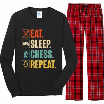 Eat Sleep Chess Repeat Funny Retro Vintage Chess Gift Long Sleeve Pajama Set