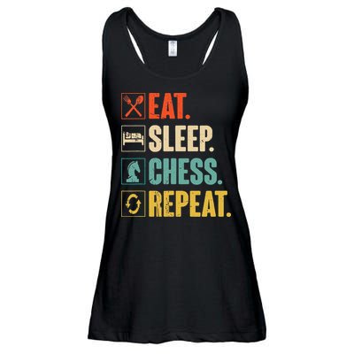 Eat Sleep Chess Repeat Funny Retro Vintage Chess Gift Ladies Essential Flowy Tank