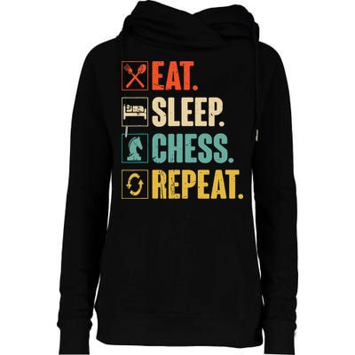 Eat Sleep Chess Repeat Funny Retro Vintage Chess Gift Womens Funnel Neck Pullover Hood