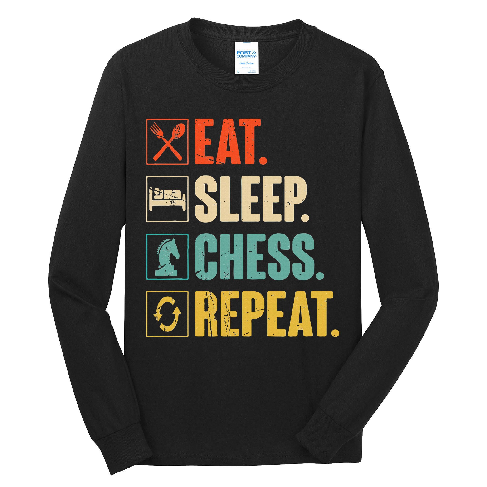 Eat Sleep Chess Repeat Funny Retro Vintage Chess Gift Tall Long Sleeve T-Shirt