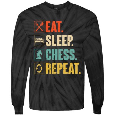 Eat Sleep Chess Repeat Funny Retro Vintage Chess Gift Tie-Dye Long Sleeve Shirt