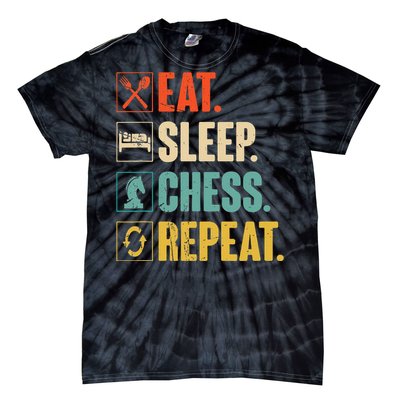 Eat Sleep Chess Repeat Funny Retro Vintage Chess Gift Tie-Dye T-Shirt