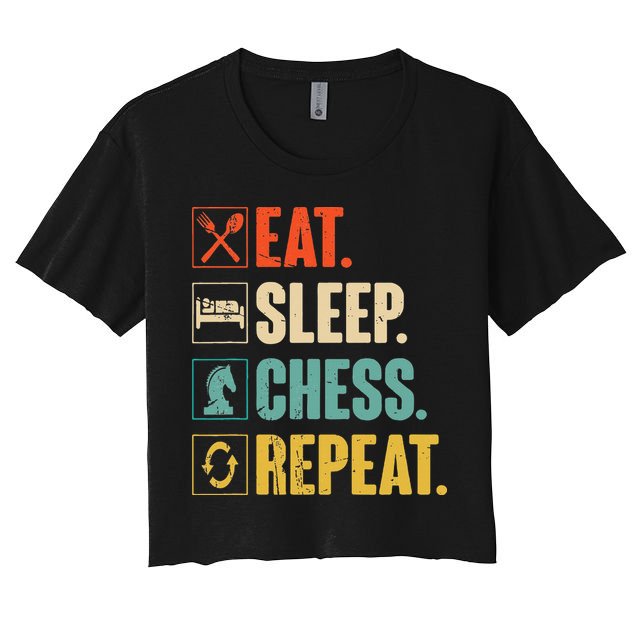 Eat Sleep Chess Repeat Funny Retro Vintage Chess Gift Crop Top