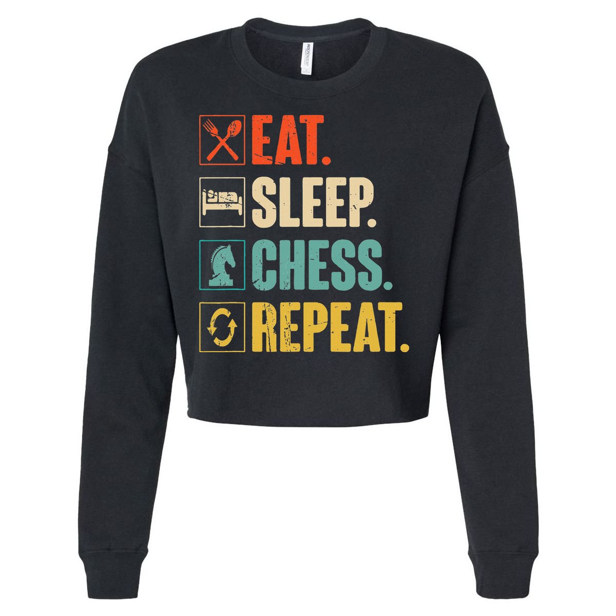 Eat Sleep Chess Repeat Funny Retro Vintage Chess Gift Cropped Pullover Crew