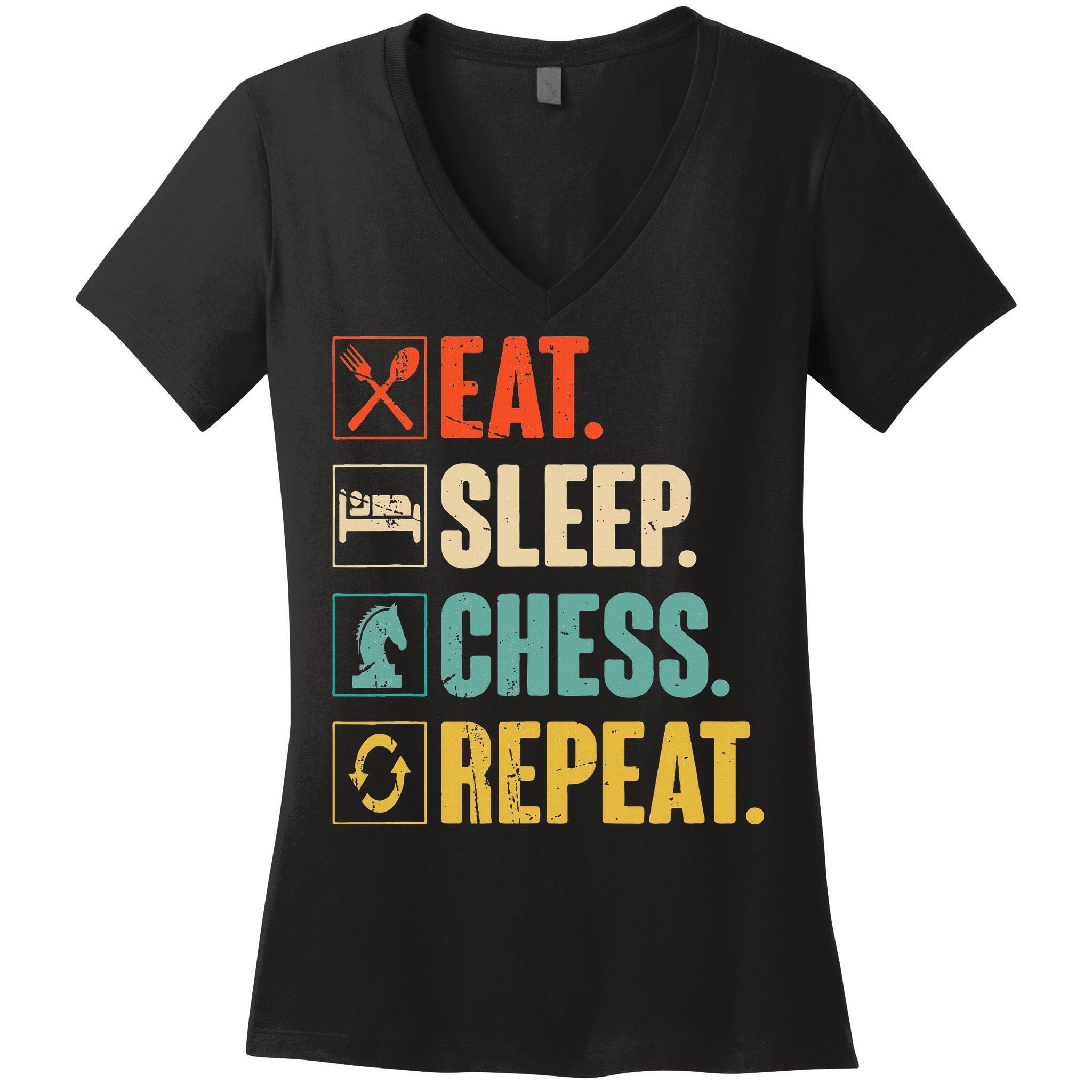 Eat Sleep Chess Repeat Funny Retro Vintage Chess Gift Women's V-Neck T-Shirt