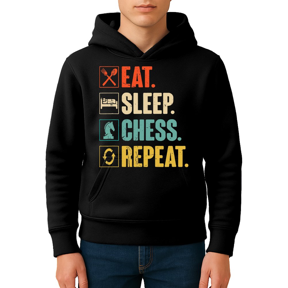 Eat Sleep Chess Repeat Funny Retro Vintage Chess Gift Kids Hoodie