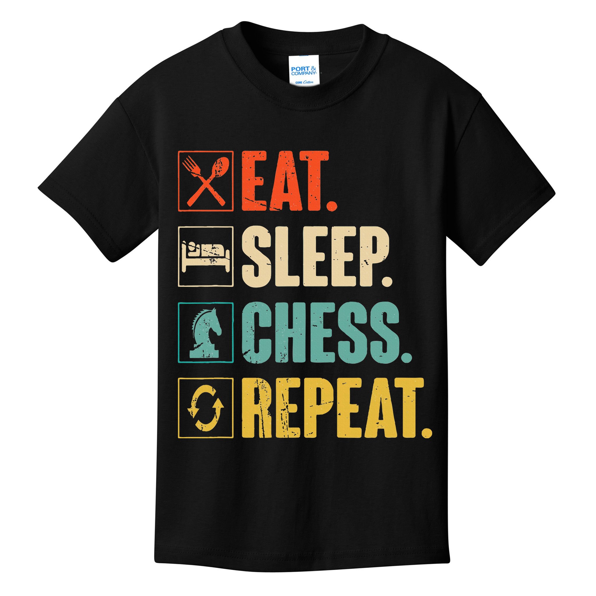 Eat Sleep Chess Repeat Funny Retro Vintage Chess Gift Kids T-Shirt