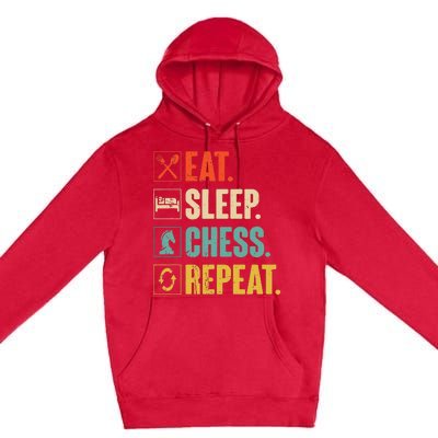 Eat Sleep Chess Repeat Funny Retro Vintage Chess Gift Premium Pullover Hoodie