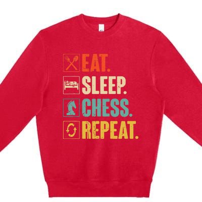 Eat Sleep Chess Repeat Funny Retro Vintage Chess Gift Premium Crewneck Sweatshirt