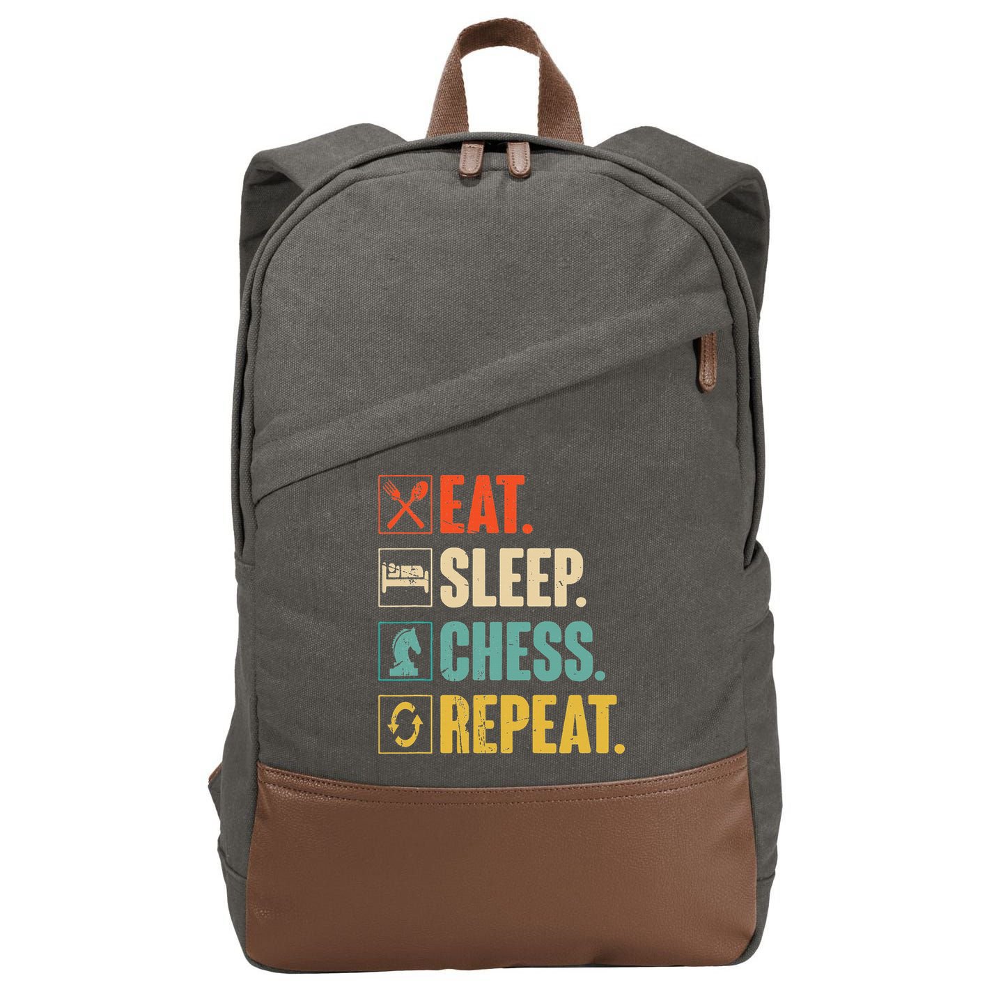 Eat Sleep Chess Repeat Funny Retro Vintage Chess Gift Cotton Canvas Backpack