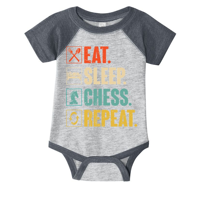 Eat Sleep Chess Repeat Funny Retro Vintage Chess Gift Infant Baby Jersey Bodysuit
