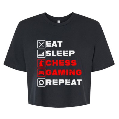 Eat Sleep Chess Gaming Repeat Funny Chess And Gaming Lover Gift Bella+Canvas Jersey Crop Tee