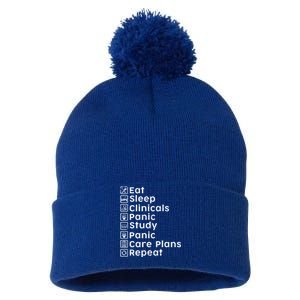 Eat Sleep Clinicals Panic Study Repeat Nurse Cute Gift Pom Pom 12in Knit Beanie