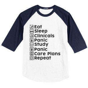 Eat Sleep Clinicals Panic Study Repeat Nurse Cute Gift Baseball Sleeve Shirt